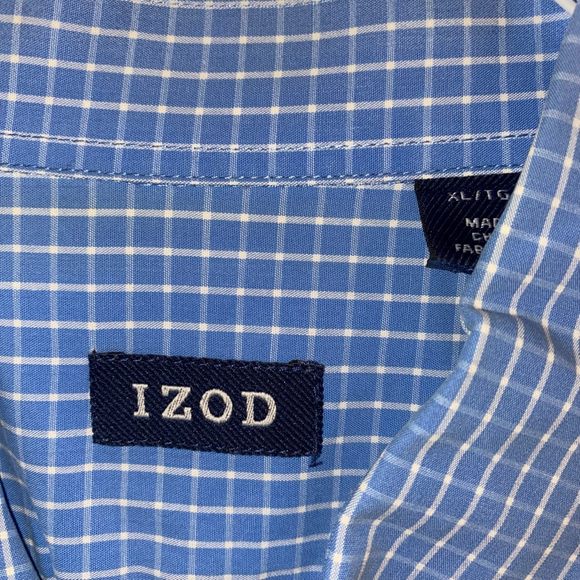 Men's IZOD Blue & White Plaid Casual Button Down Shirt XL 100% Cotton - Picture 3 of 4
